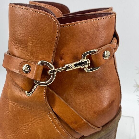 Mulberry Dorset Stacked Heel Buckle Ankle Boots Leather Cognac Size EU 38/ US 7‎ - Picture 9 of 16